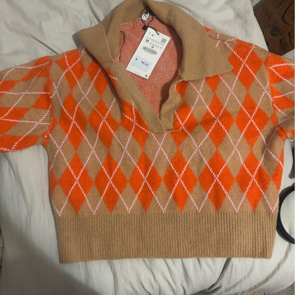 Zara long sleeve orange and brown top - $20